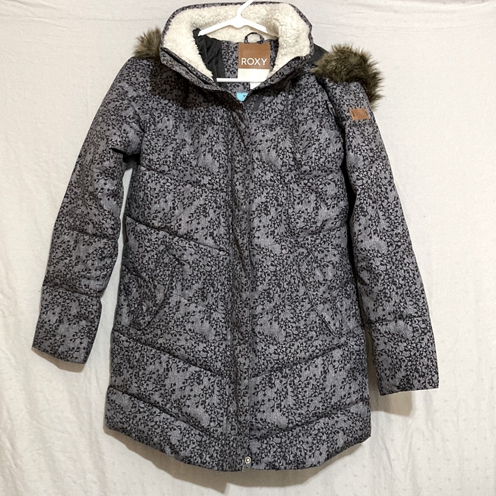 Youth Girls Size 14 ( XL ) Roxy DryFlight Gray & Black Winter Coat Parka Jacket